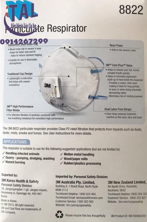 Khẩu trang 3M 8822 chính hãng